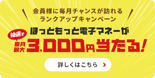 会員様に毎月チャンスが訪れるランクアップキャンペーン ほっともっと電子マネーが抽選で毎月最大3,000円当たる!
