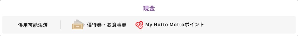 現金 併用可能決済 優待券・お食事券 My Hotto Mottoポイント