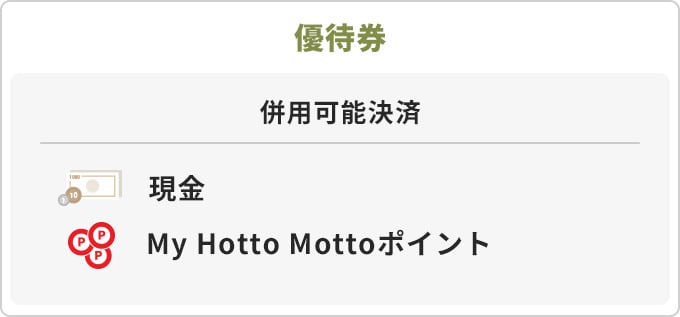 優待券 併用可能決済 現金 My Hotto Mottoポイント