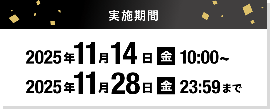 実施期間 2025年11月14日(金)10:00〜実施期間 2025年11月28日(金)23:59まで