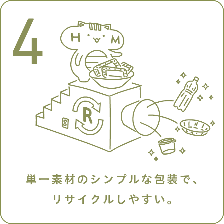 4. 単一素材のシンプルな包装で、リサイクルしやすい。